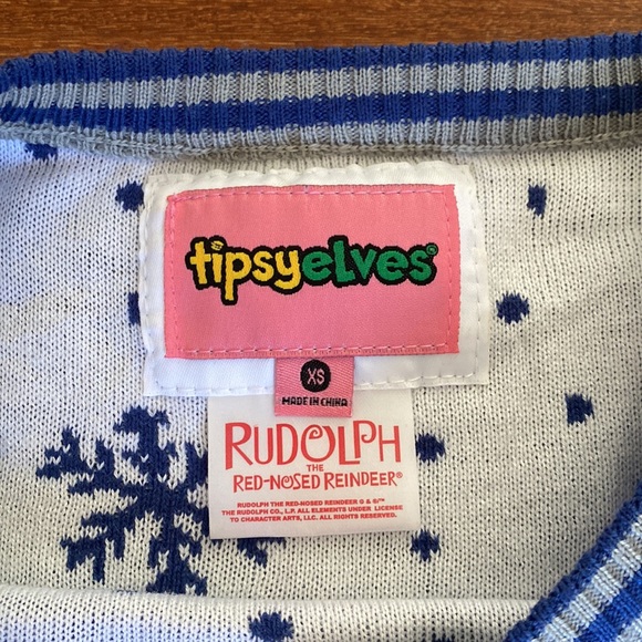 Women’s Tipsy Elves Blue Christmas Holiday Yeti Abominable Snowman Sweater XS - Picture 2 of 4